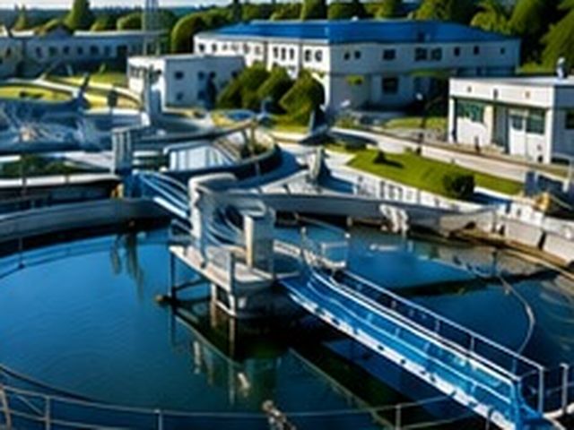 Aerial view of a water treatment clarifier plant